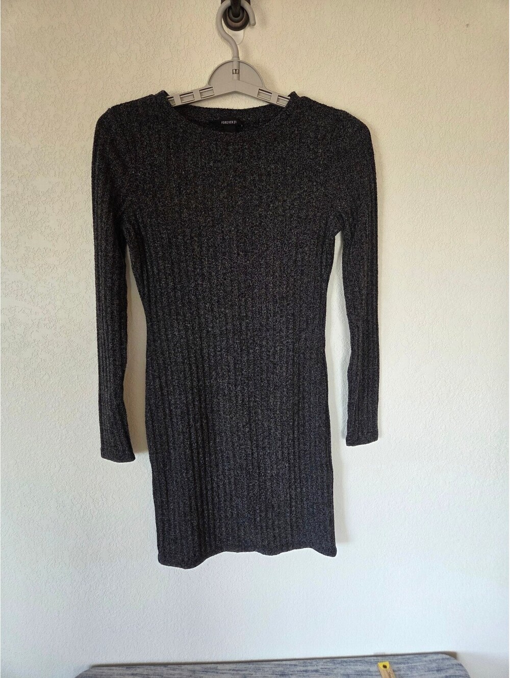 Forever 21 Women's Ribbed Long Sleeve Sweater Dress, Size Small, Dark Gray